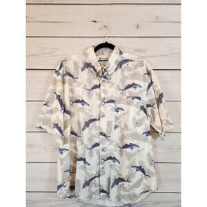 Columbia Mens Button Down Shirt Fisherman Fish‎ Trout Short Sleeve Size L